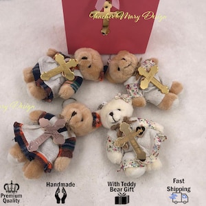 Baptism Teddy Bear Keychain, Baptism Favors, Guest Gifts, Luxury Golden Cross, Mi Bautizo, First Holy Communion, Thank you gift