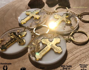 Personalized Baptism Keychain Favors: Gold Cross, First Birthday Gift Tax-Free for USA