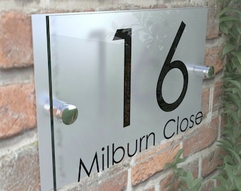 Contemporary HOUSE SIGN Plaque Door Number Glass Effect Acrylic plate
