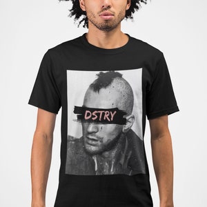Camiseta con estampado AmplifyDestroy de corte clásico de TRAVIS, negra y blanca, de Robert De Niro, taxista, Scorsese, estilo cinematográfico, vintage, años 70, gráfico, retro