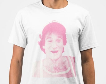 ROBIN Classic Fit AmplifyDestroy Print Tee Shirt Robin Williams Comedy Mens Womens White Vintage Movie 90s Retro Comedy Icon