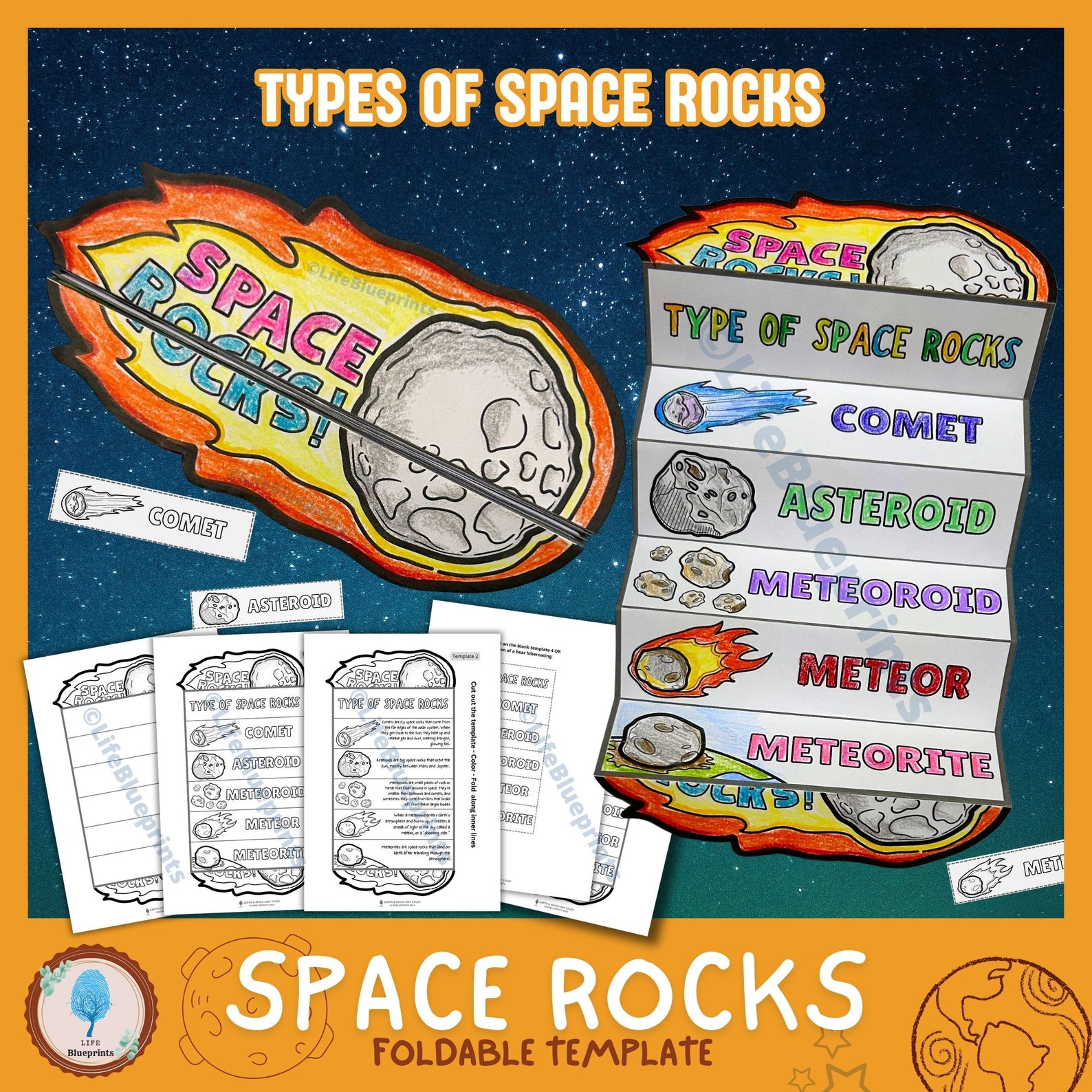 Space Rocks Foldout Craft Comets Asteroids Meteors Activity 