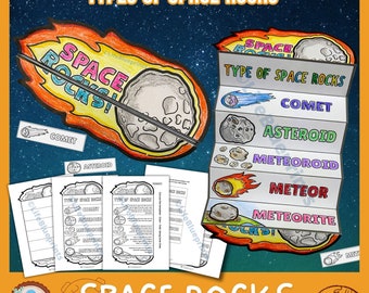 Składana rękodzieło Space Rocks | Komety, asteroidy, meteoryty Aktywność do druku | Studium jednostki kosmicznej | Arkusze robocze Montessori dla przedszkolaków do nauki w domu