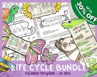 Foldable Life Cycle Bundle of 10 Templates | Discounts with Bundle | Learning Activity For Kids | A4 and 11x8.5 inch | Digital Download |