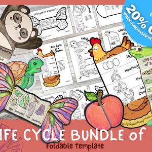 Life Cycle Bundle of 6 | Bird, Amphibian, Mammal, Insect, Plant, Marine | Learning Activity For Kids | A4 and 11x8.5 inch |Digital Download|