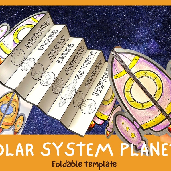 Dépliant pour vaisseau spatial Planètes du système solaire | Apprentissage spatial | École à la maison Montessori, activités planètes pour tout-petits, feuilles de travail préscolaires dans l'espace