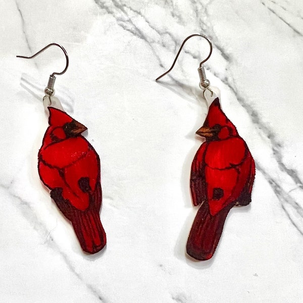 Northern Cardinal Bird Earrings- Red