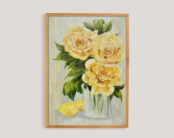 Yellow Flowers Print | Floral Painting Printable Wall Art Digital Downloadable Instant Download