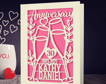Personalized Wedding Anniversary Card for Him Her Husband Wife Couples Custom Gifts Anniversary Papercut Multicoloured Cards with Envelope