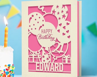 Personalized Happy Birthday Card Paper Cut Happy Birthday Card for Him Her Women Girl Boy Men Custom Gift for 16th 18th 21st 30th Birthday