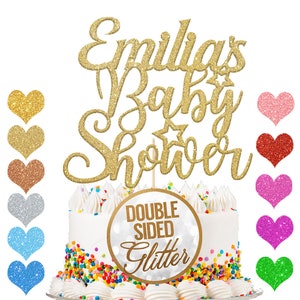 Custom Baby Shower Cake Topper  | Custom Cake Decoration with Any Name | Multicolor Glitter Gender Reveal Party Decoration Any Text