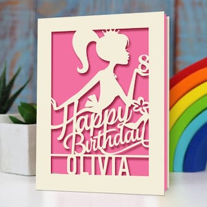 Birthday Card Girl Personalised Girl Birthday Cards Gifts for Sister Kids Niece Daughter Happy Birthday Card Laser Paper Cut Card