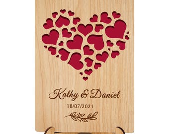 Personalized Wooden Wedding Card Mr and Mrs Gifts Custom Wedding Anniversary Card with Any Name & Date Wedding Day Greeting Cards