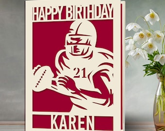 Personalized Happy Birthday Card Laser Paper Cut Greeting Cards | Happy Birthday Age Card | Any Name Any Age with Rugby Player Design