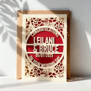 Personalized Wedding Cards for Bride and Groom, Congratulations on Your Wedding Day Card, Custom Laser Cut Greeting Card for Newlyweds