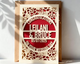 Personalized Wedding Cards for Bride and Groom, Congratulations on Your Wedding Day Card, Custom Laser Cut Greeting Card for Newlyweds