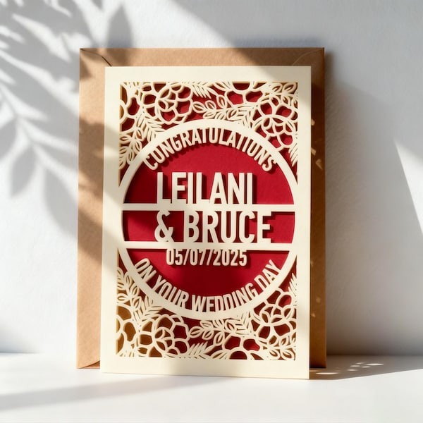 Tarjetas de boda personalizadas para novios, tarjeta de felicitación para el día de su boda, tarjeta de felicitación personalizada cortada a láser para recién casados.