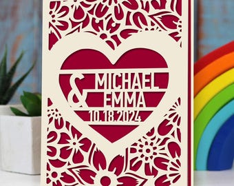 Personalized Wedding Card Gift Anniversary Card Mr and Mrs Gifts Laser Paper Cut Wedding Cards for Bride and Groom Wedding Anniversary Cards