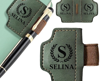 Personalized Magnetic Leather Pen Holder Bookmark, Custom Bookmark Clip with Birth Flower Mothers, Gifts for Men Women Teachers Christmas
