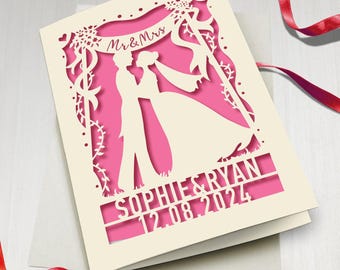 Personalized Wedding Card Laser Cut Wedding Greeting Card for Bride and Groom Congratulations Wedding Day Custom Mr and Mrs Gifts