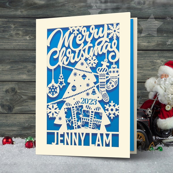 Personalized Christmas Cards Xmas Greeting Cards for Kids Girl Boy Him Her Laser Paper Cut Christmas Cards with Envelopes Custom Gift