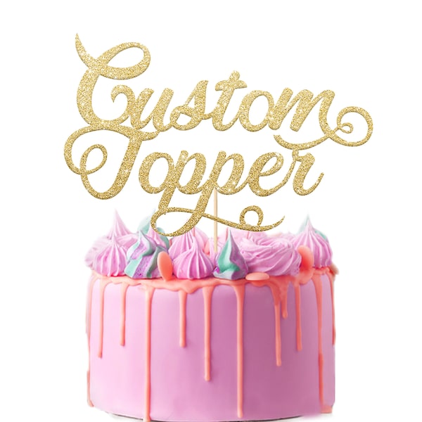 Personalized Cake Topper | Custom Cake Decoration with Any Text | Multicolor Glitter Party Retirement Birthday Wedding Decoration Any Text