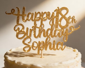 Personalized Happy Birthday Cake Topper Customised Cake Topper with Any Name Any Age Cake Decoration 18th 21st 30th 40th 50th 60th 11 Colors