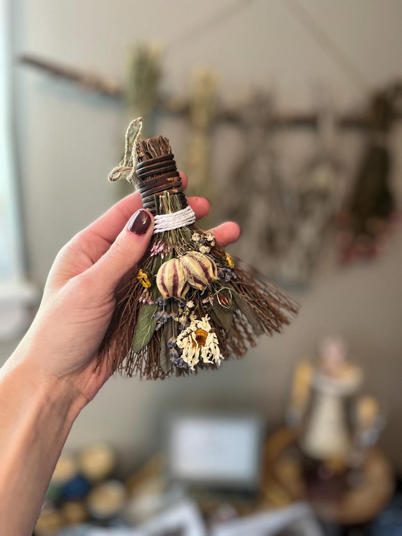 Herbal Witches Broom, Cottagecore Home Protection Besom (5-6 Inch) READ FULL description! image 20