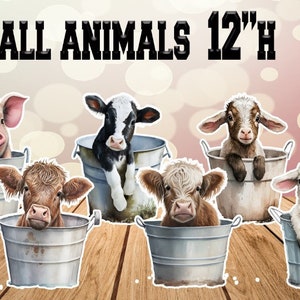 Farm Animals 6pc Cow Pig Goat bucket party decor table decors yard card coroplast cutouts lawn sign yard cards party decor decoration props