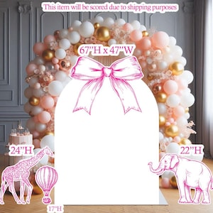 Pink  White arch panel w/bow, party prop, party decor, backdrop, coroplast, baby shower, bridal (no stakes nor stands included)BF1735-FS-SB