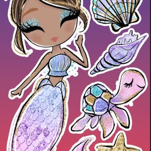 Brown hair Mermaid, party props, party decor,center pieces,sea animals, yard decor, yard signs, birthday mermaid decor, celebration mermaid