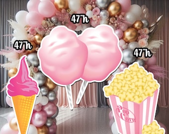 Carnival Food, Large Popcorn, Cotton Candy, Lollypop Props, Party