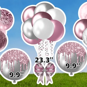 BF012 Silver and Mauve Balloons coroplast cutouts lawn sign yard cards party decor decoration props