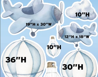 HOT air balloons airplanes blue, coroplast backdrop party props baby shower props (not stakes nor stands included) BF947-3QS-RB