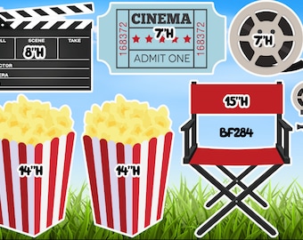 A Night at the Movies Theater film coroplast cutouts lawn sign yard cards party decor decoration props(No Stakes No Stands Included)BF284-QS