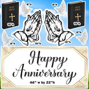 Happy Anniversary Faith Praying Hands Bible Doves Church fashion Coroplast cutouts lawn sign yard cards party decor decoration props