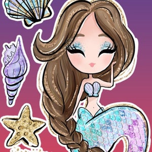 Brown hair Mermaid, party props, party decor,center pieces,sea animals, yard decor, yard signs, birthday mermaid decor, celebration mermaid