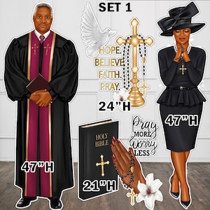 Pastor and Women Church Dress coroplast decor church decorations center pieces party backdrop decor party decor Fashion yard sign yard cards