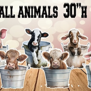 Farm Animals 6pc Cow Pig Goat bucket party decor table decors yard card coroplast cutouts lawn sign yard cards party decor decoration props