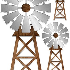 May include: Decorative metal windmill wall art in three sizes. The largest is 72 inches high and 36 inches wide, with a silver fan and a wooden base. The smaller ones are 25"H x 12"W and 38"H x 19"W. The text "UP1500" is at the bottom.