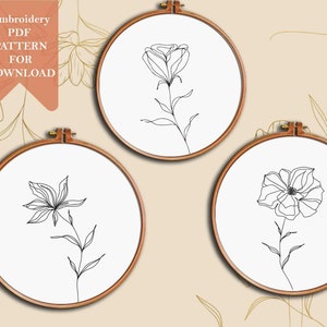Embroidery flowers pattern pdf instant download hand embroidery designs floral embroidery pattern DIY botanical embroidery wall decor gift