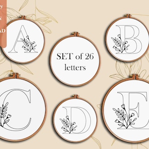 Floral alphabet embroidery pdf pattern letter embroidery design with flowers floral monogram initial instant digital download hoop decor