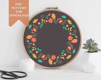 Flower embroidery pattern pdf instant download hand embroidery designs floral embroidery pattern DIY botanical embroidery wall decor gift