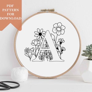 Floral alphabet embroidery design pattern for download wildflowers letter custom initial monogram embroidery Nursery decor baby name