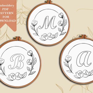 Floral alphabet embroidery pattern for instant download hand embroidery printable template downloadable, floral letters, monogram initial