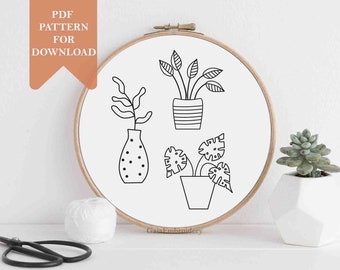 House Plants embroidery pattern pdf for instant download modern embroidery design flowers embroidery template wall decor plant lady gift