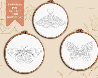 Cute moth embroidery pdf pattern hand embroidery template instant download embroidery design insects beginner butterfly embroidery hoop