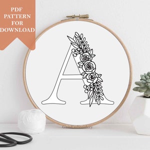 Floral alphabet embroidery pdf pattern for instant download letter embroidery design monogram inital wedding nursery baby shower gift