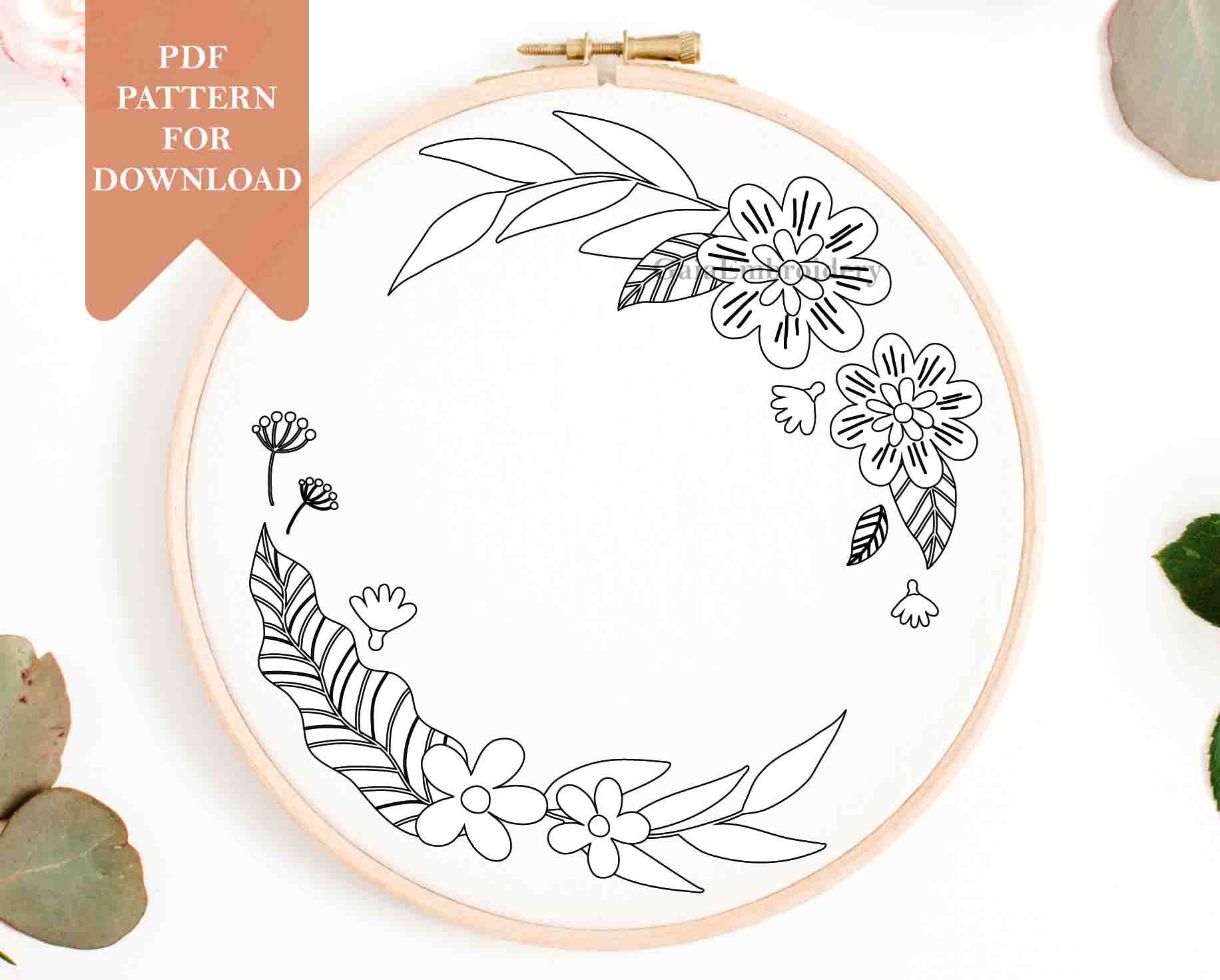 Floral Wreath Embroidery Pattern Digital Download Pdf Template or KIT ...