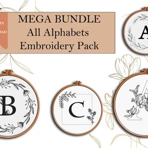 Pacote de bordado do alfabeto Pacote de valor desconto pdf padrões de bordado desenhos letras florais bonito inicial personalizado monograma modelo digital